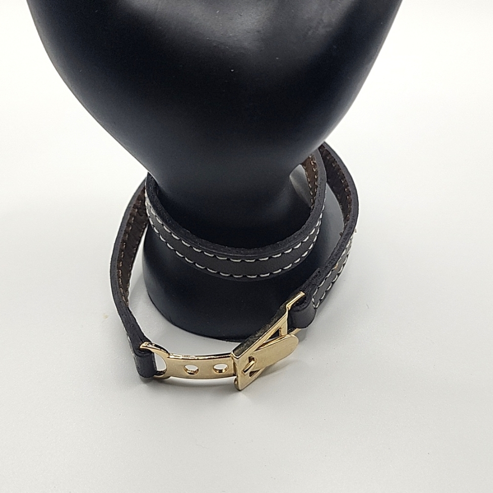 Vintage leather wrap bracelet brown Goldtone Buckle Boho Grunge